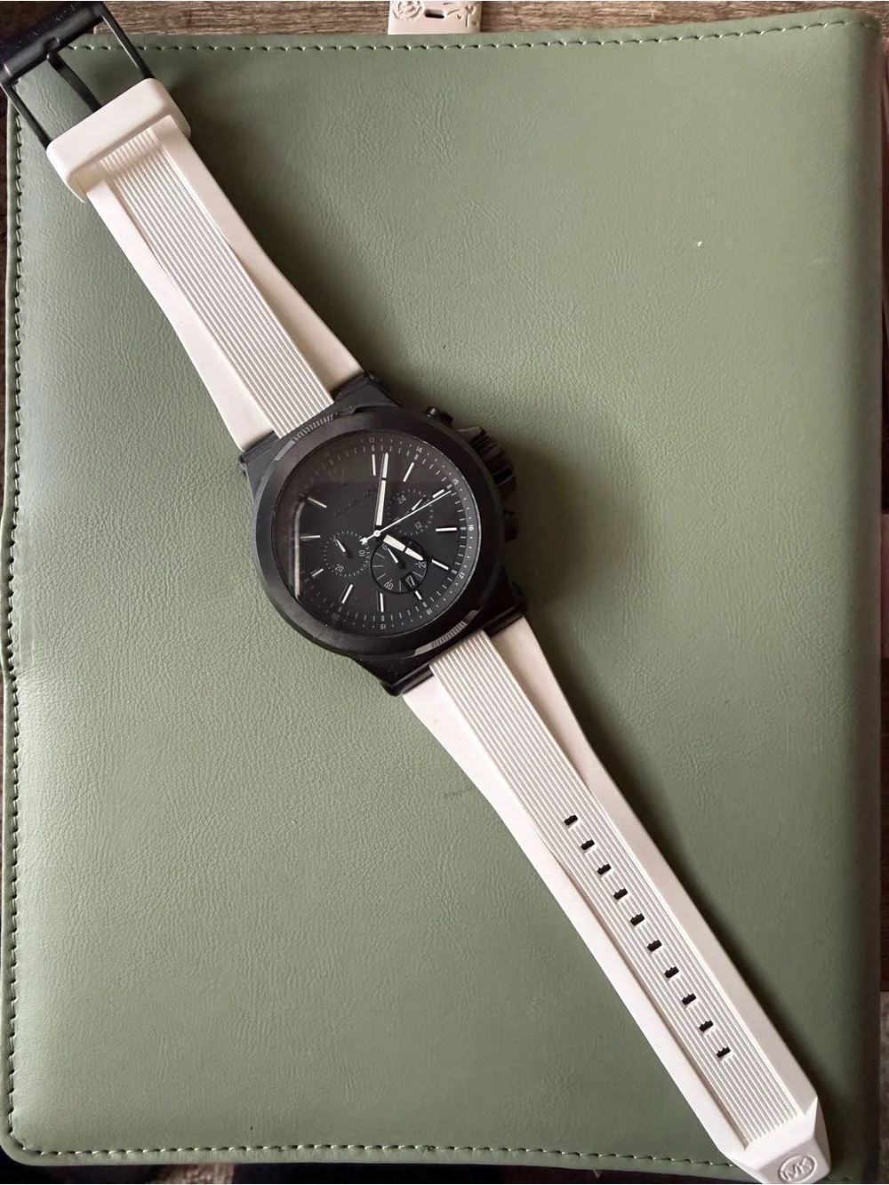Michael Kors Black Dial Watch with White Silicone Strap